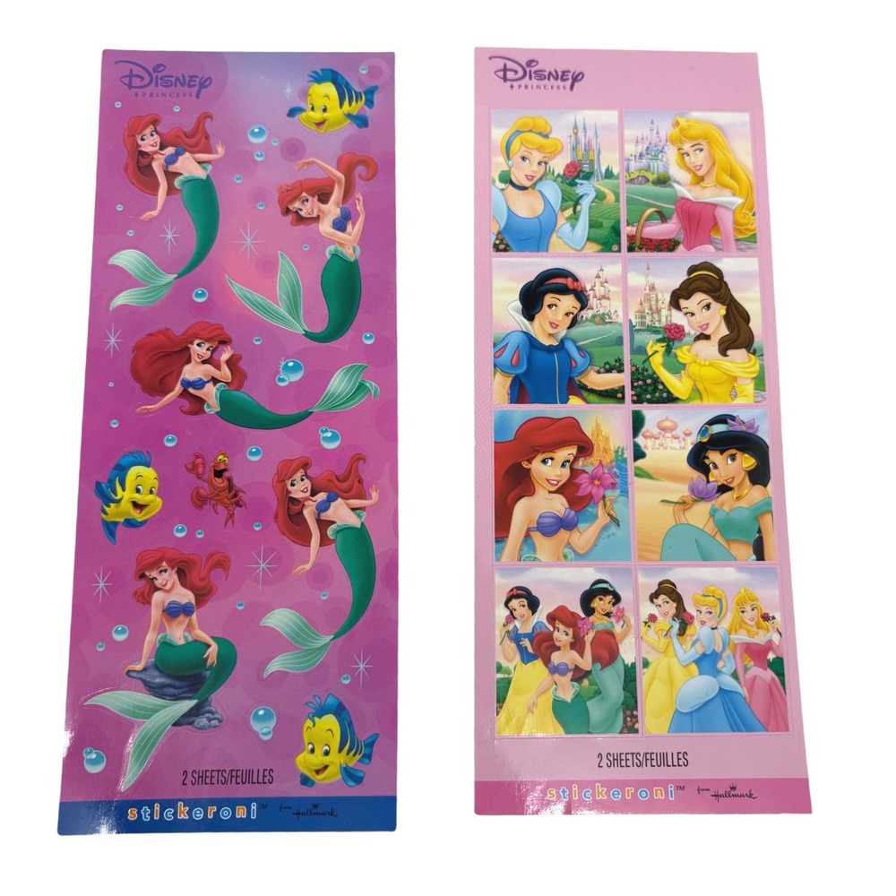 Disney Princess Stickeroni Hallmark Stickers‎ Ariel Cinderella 2 Total Sheets
